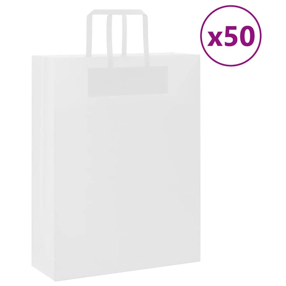 vidaXL Papperspåsar 50 st med handtag vit 32x12x42 cm