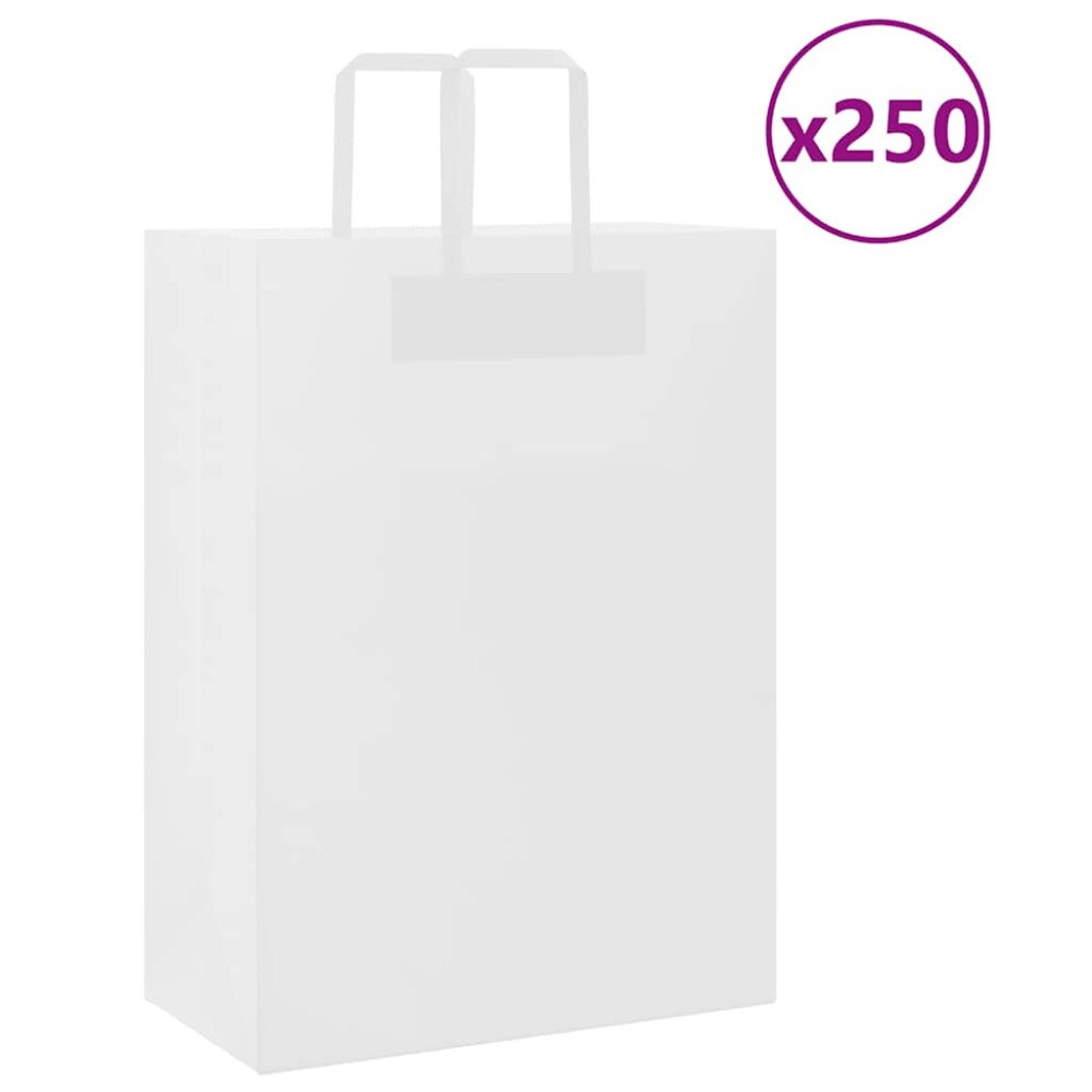 vidaXL Papperspåsar 250 st med handtag vit 32x17x44 cm