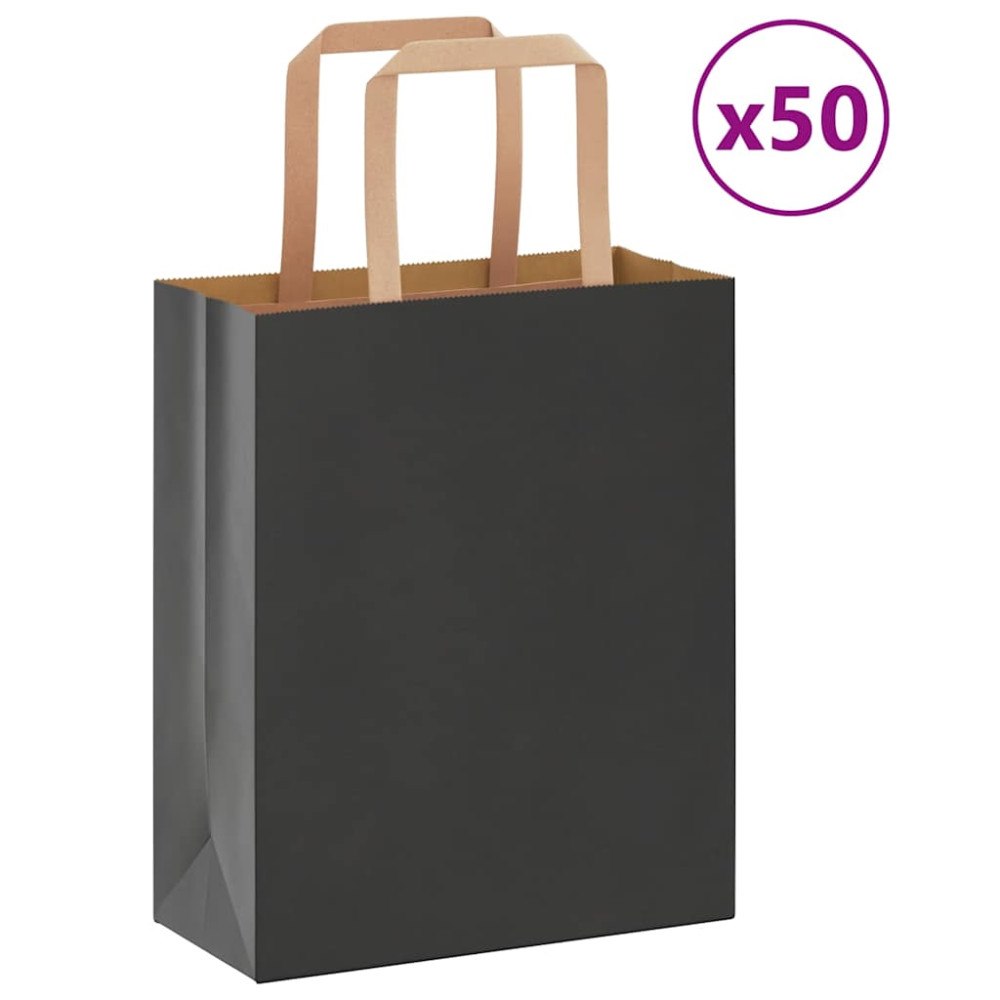 vidaXL Papperspåsar 50 st med handtag svart 18x8x22 cm