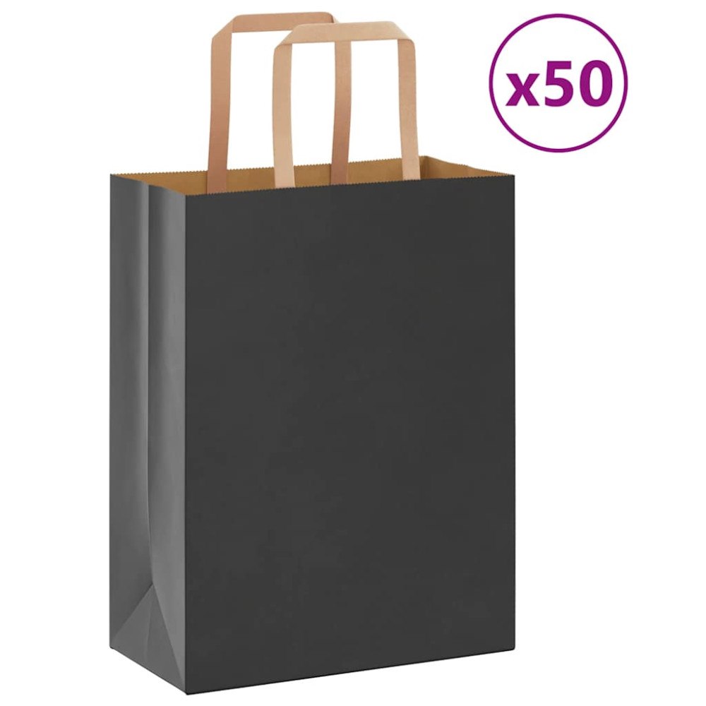 vidaXL Papperspåsar 50 st med handtag svart 21x11x28 cm