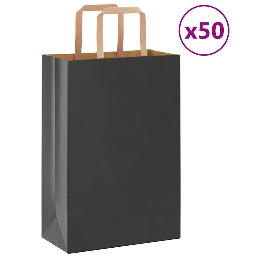 vidaXL Papperspåsar 50 st med handtag svart 21x11x31 cm