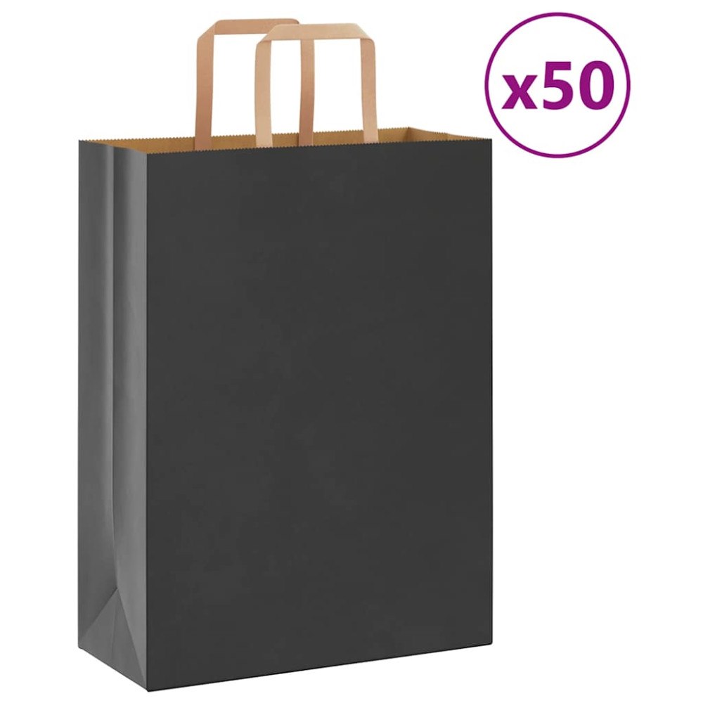 vidaXL Papperspåsar 50 st med handtag svart 26x12x35 cm