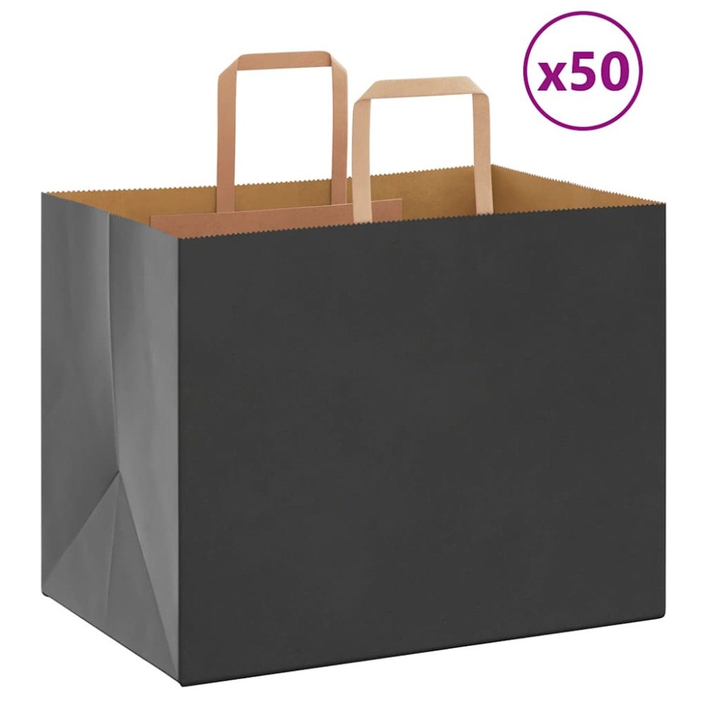 vidaXL Papperspåsar 50 st med handtag svart 32x22x24 cm
