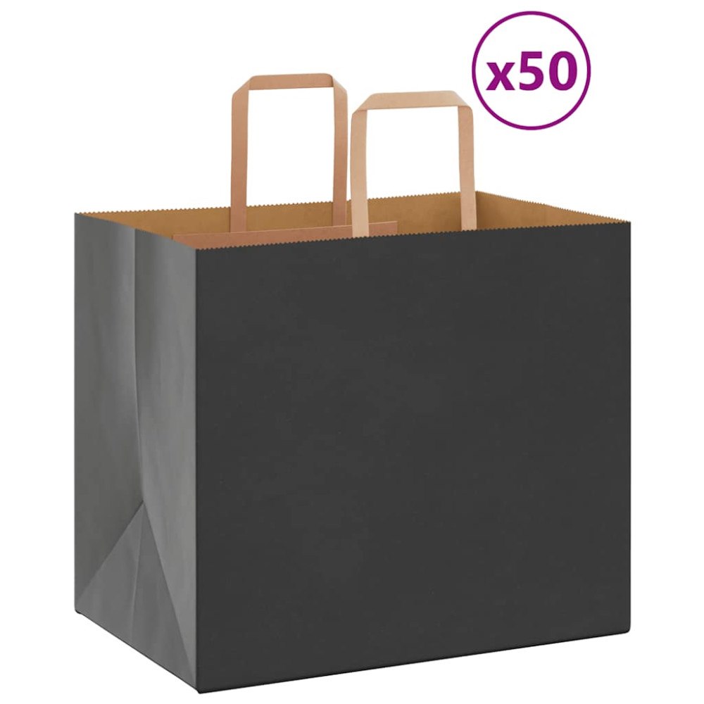 vidaXL Papperspåsar 50 st med handtag svart 32x22x28 cm