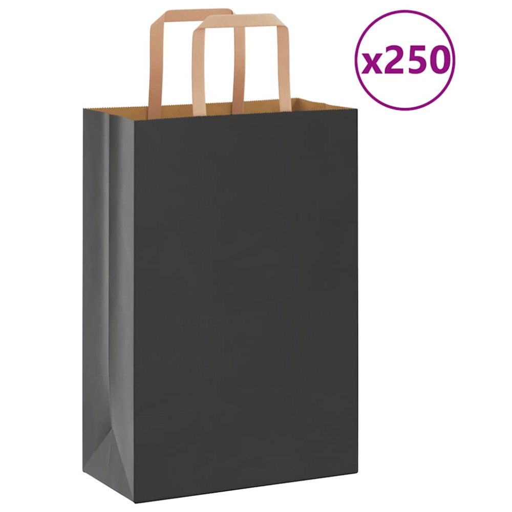 vidaXL Papperspåsar 250 st med handtag svart 21x11x31 cm