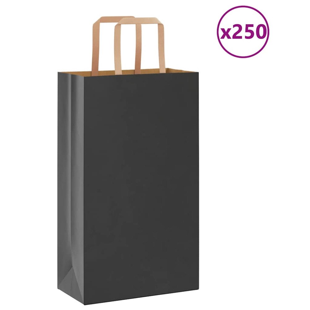vidaXL Papperspåsar 250 st med handtag svart 21x11x36 cm