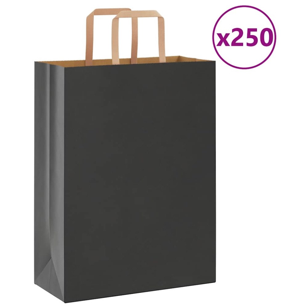 vidaXL Papperspåsar 250 st med handtag svart 26x12x35 cm