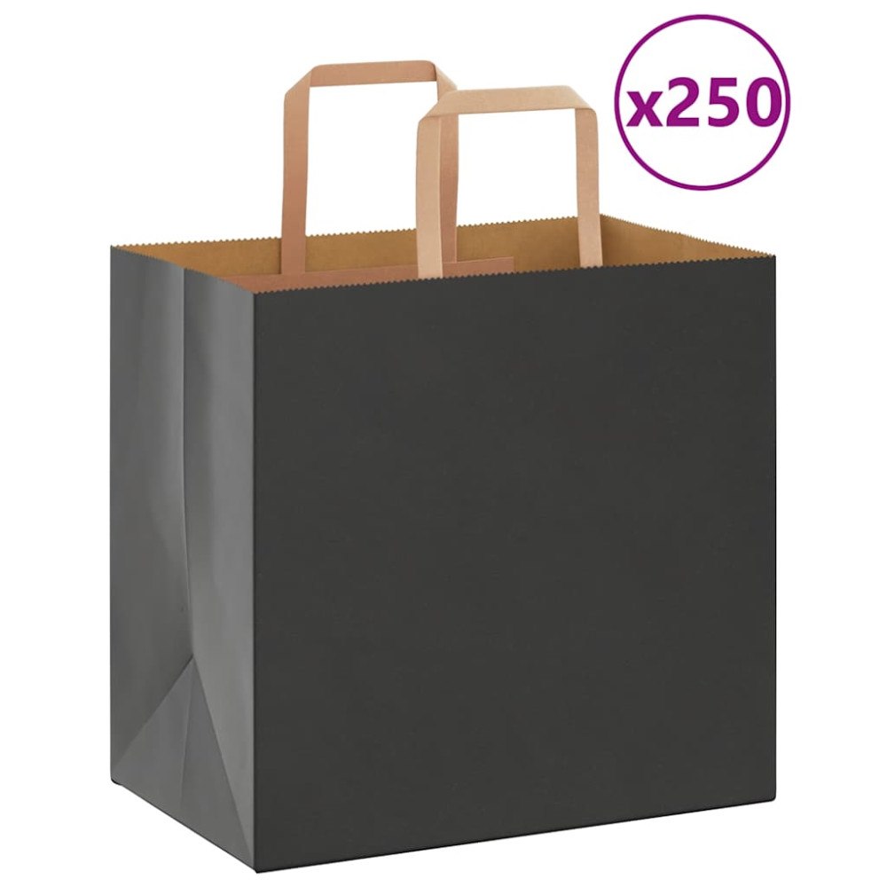 vidaXL Papperspåsar 250 st med handtag svart 26x17x25 cm