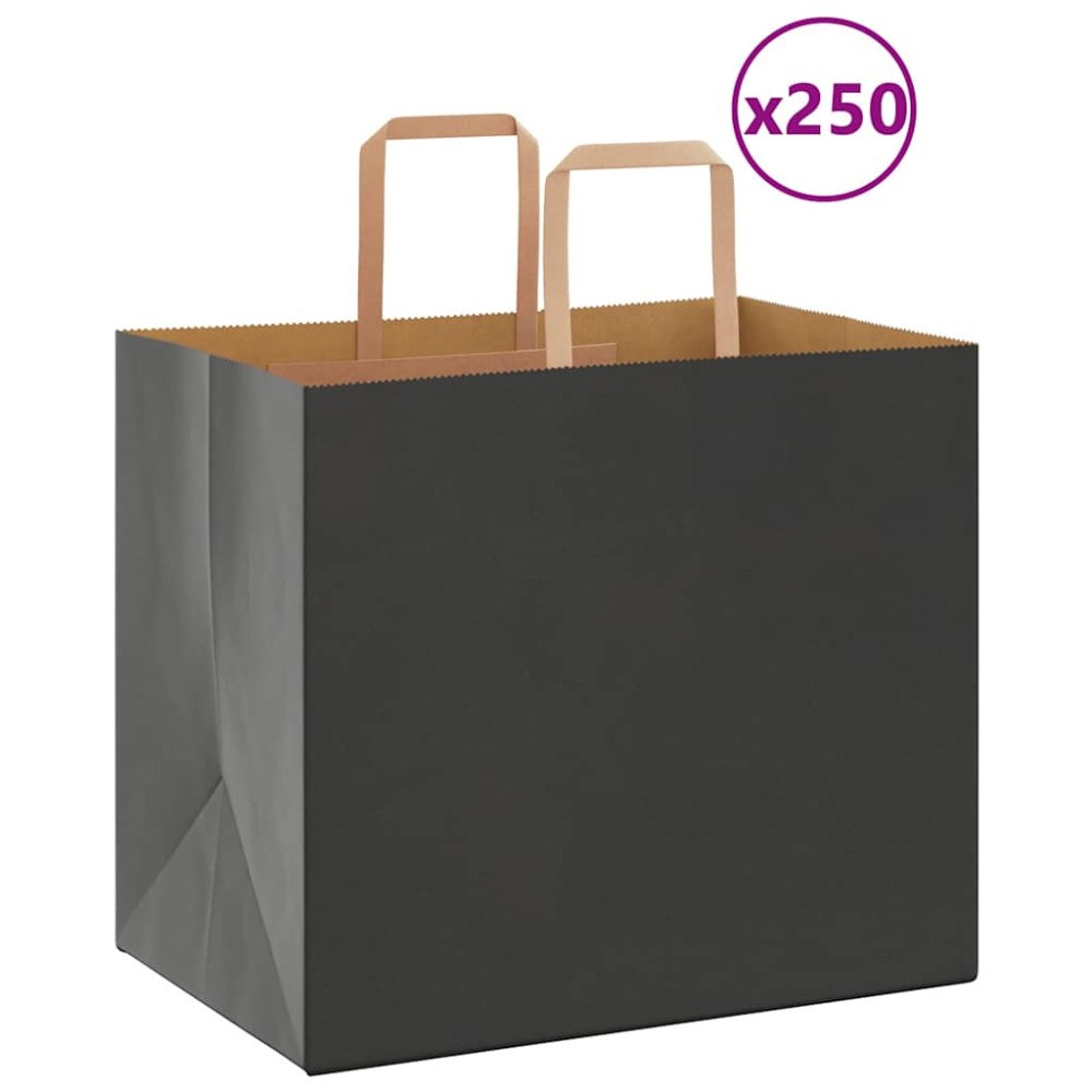 vidaXL Papperspåsar 250 st med handtag svart 32x22x28 cm
