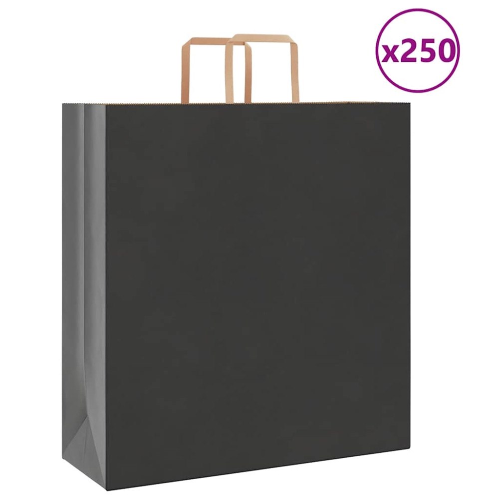 vidaXL Papperspåsar 250 st med handtag svart 45x17x48 cm