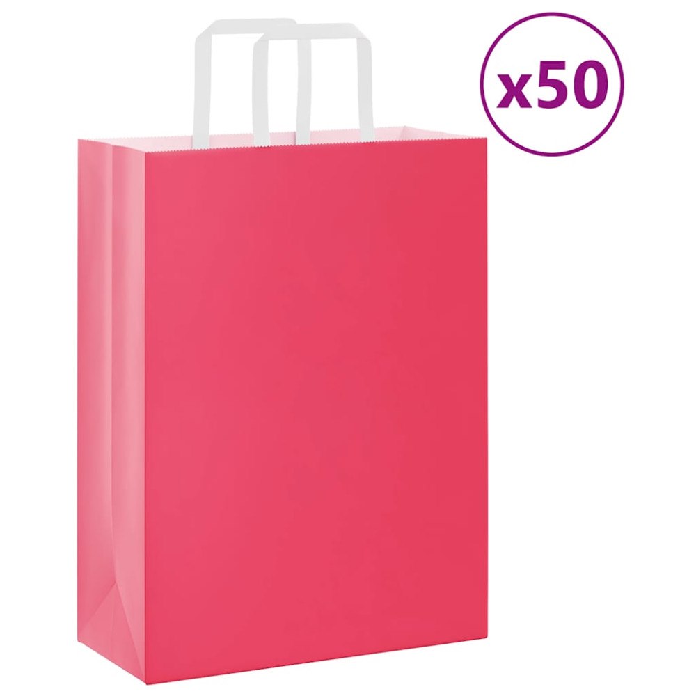 vidaXL Papperspåsar 50 st med handtag rosa 26x12x35 cm