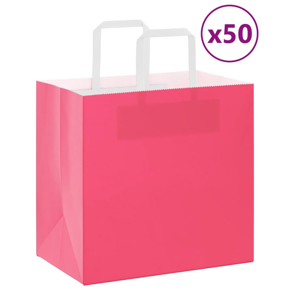 vidaXL Papperspåsar 50 st med handtag rosa 26x17x25 cm