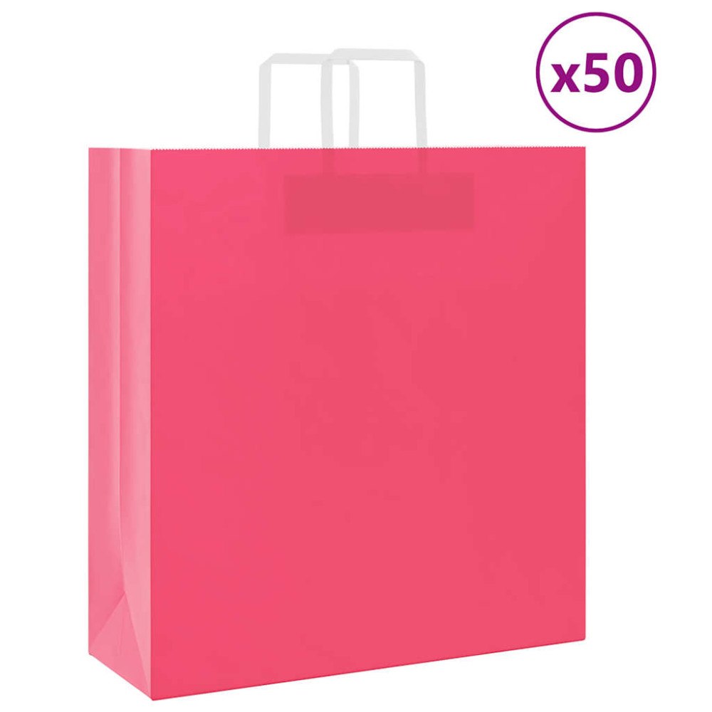 vidaXL Papperspåsar 50 st med handtag rosa 45x17x48 cm