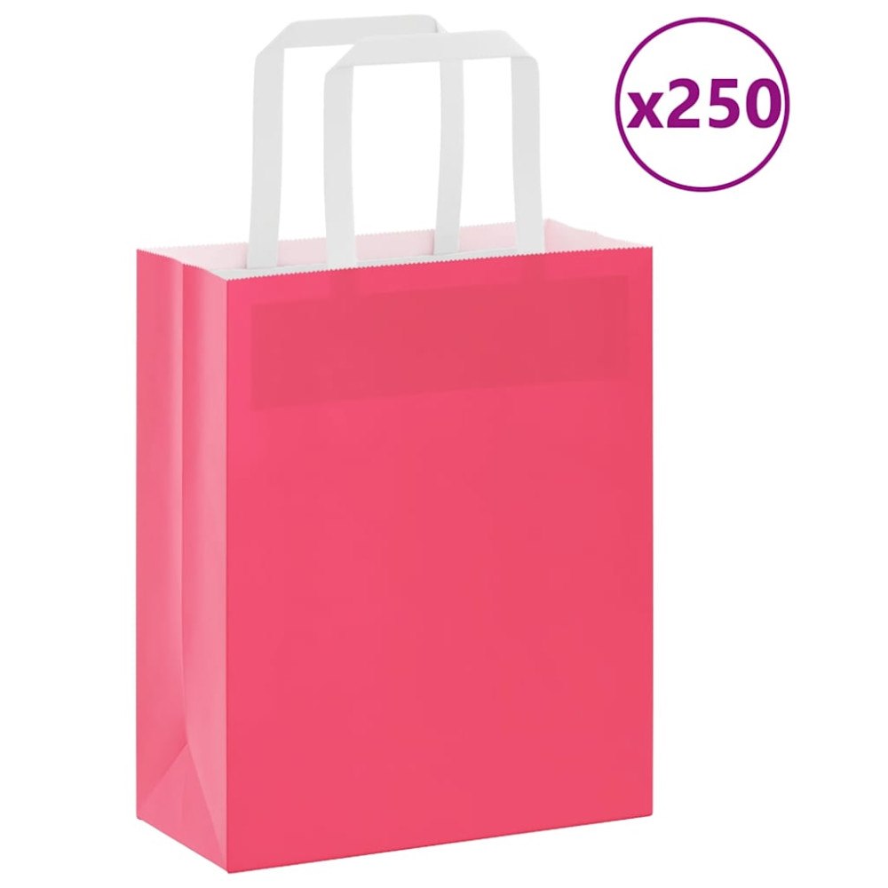 vidaXL Papperspåsar 250 st med handtag rosa 18x8x22 cm