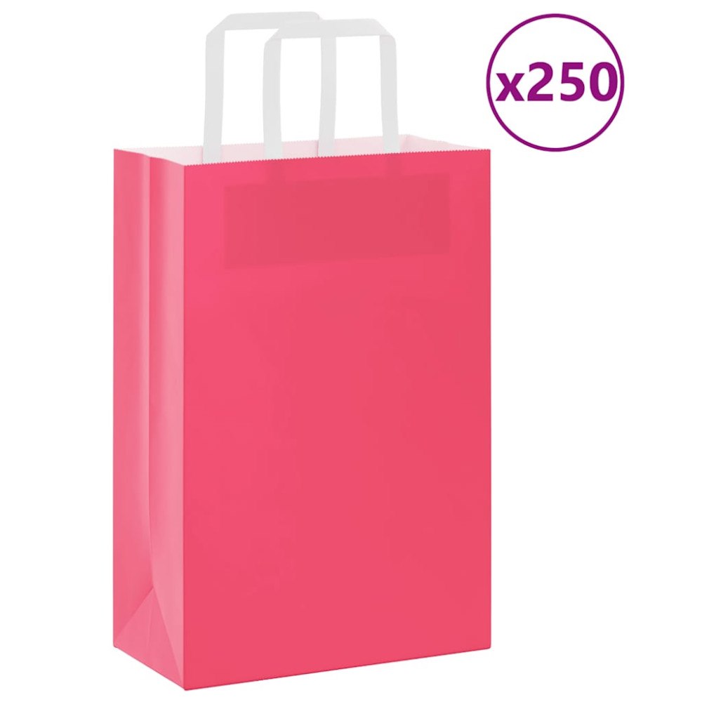 vidaXL Papperspåsar 250 st med handtag rosa 21x11x31 cm