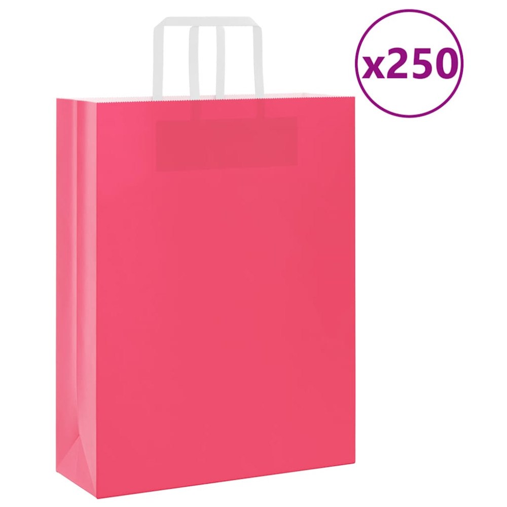 vidaXL Papperspåsar 250 st med handtag rosa 32x12x42 cm