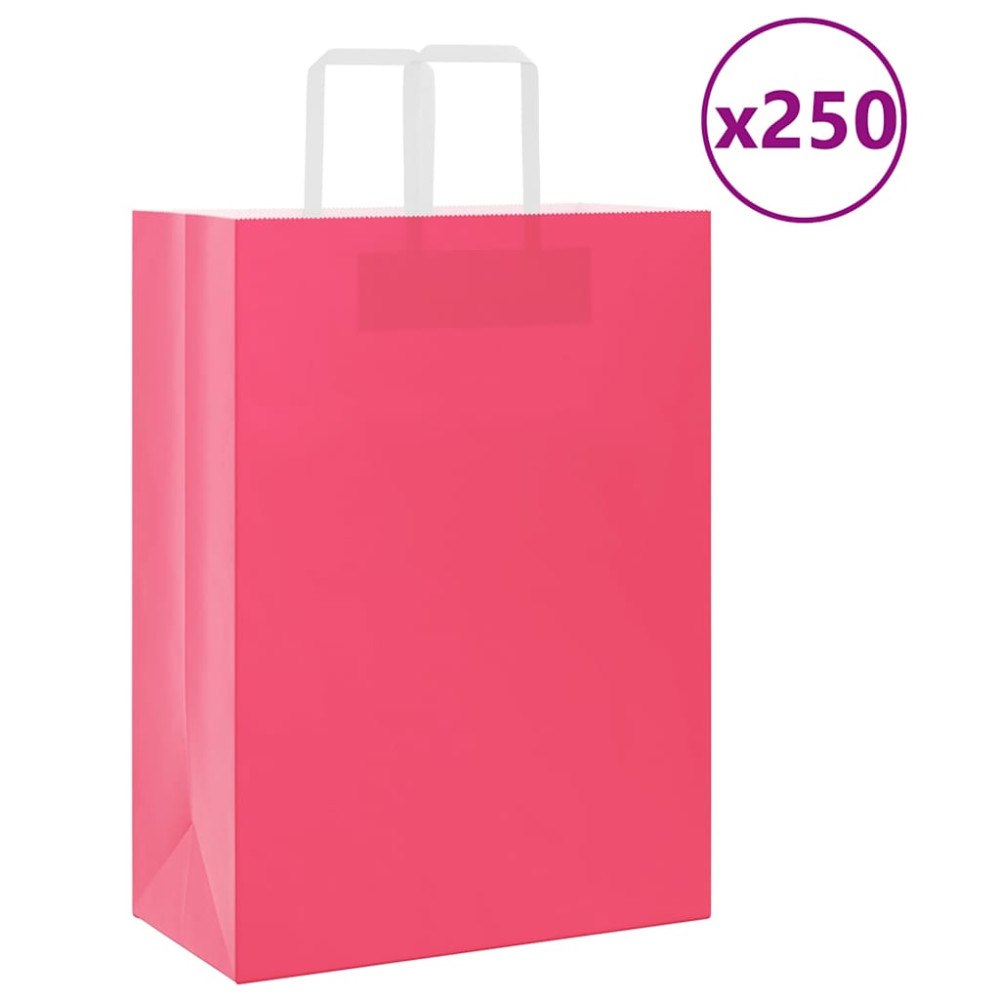 vidaXL Papperspåsar 250 st med handtag rosa 32x17x44 cm