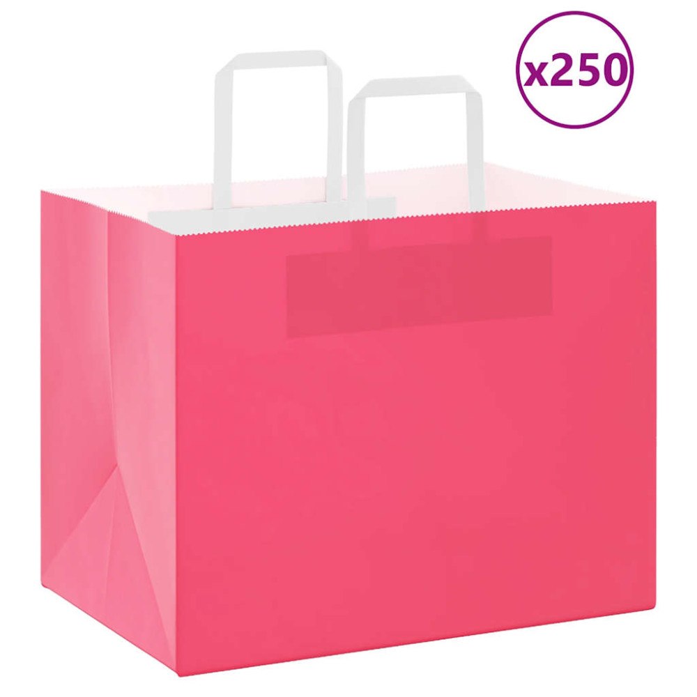 vidaXL Papperspåsar 250 st med handtag rosa 32x22x24 cm