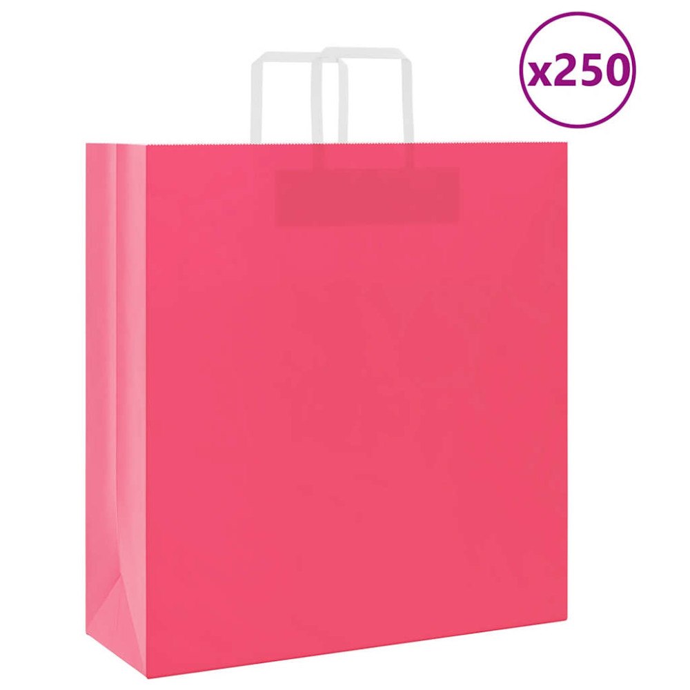 vidaXL Papperspåsar 250 st med handtag rosa 45x17x48 cm