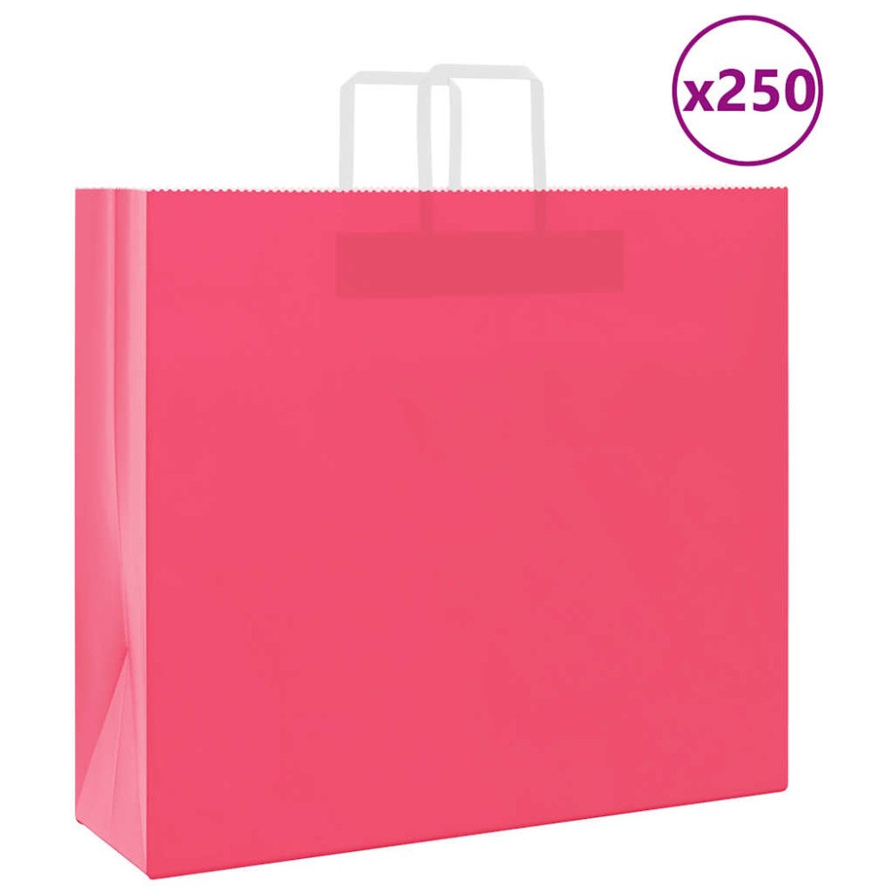 vidaXL Papperspåsar 250 st med handtag rosa 54x15x49 cm