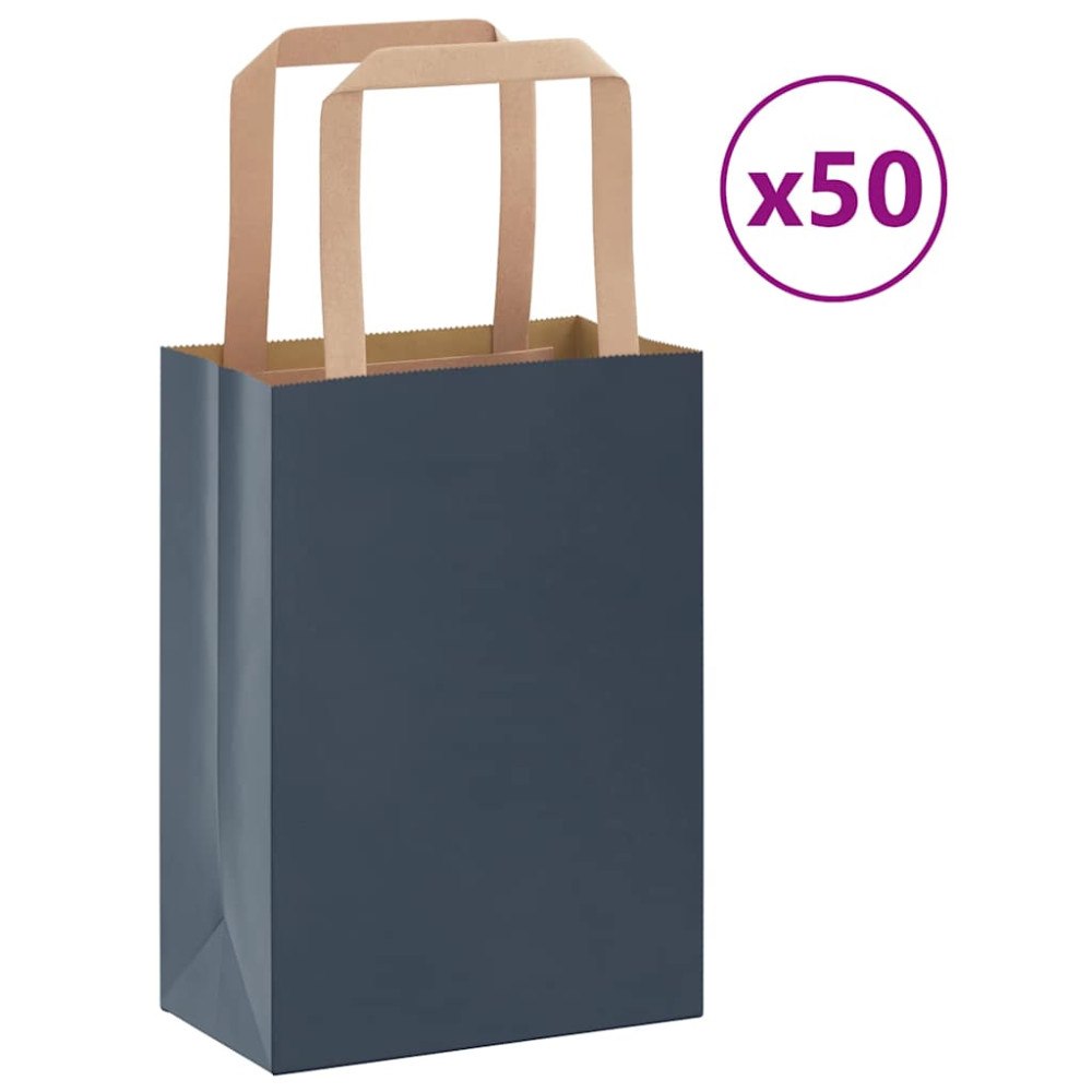 vidaXL Papperspåsar 50 st med handtag blå 15x8x21 cm