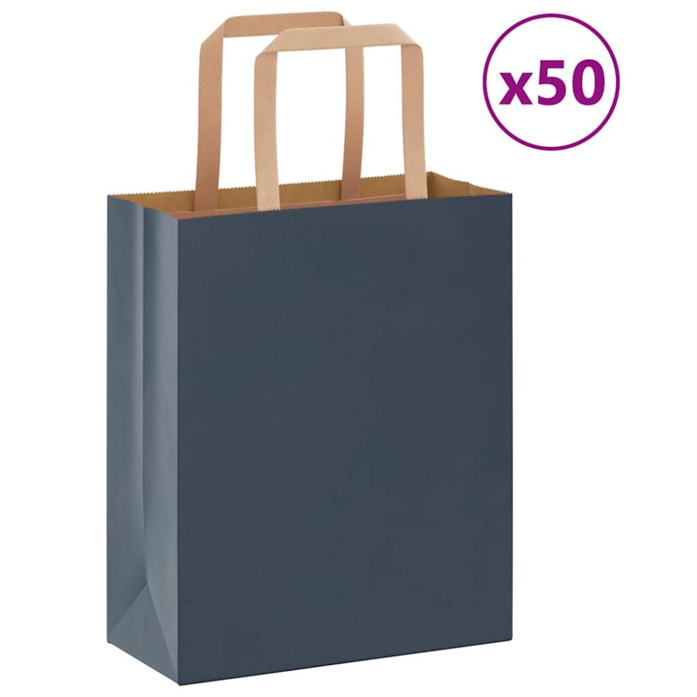 vidaXL Papperspåsar 50 st med handtag blå 18x8x22 cm