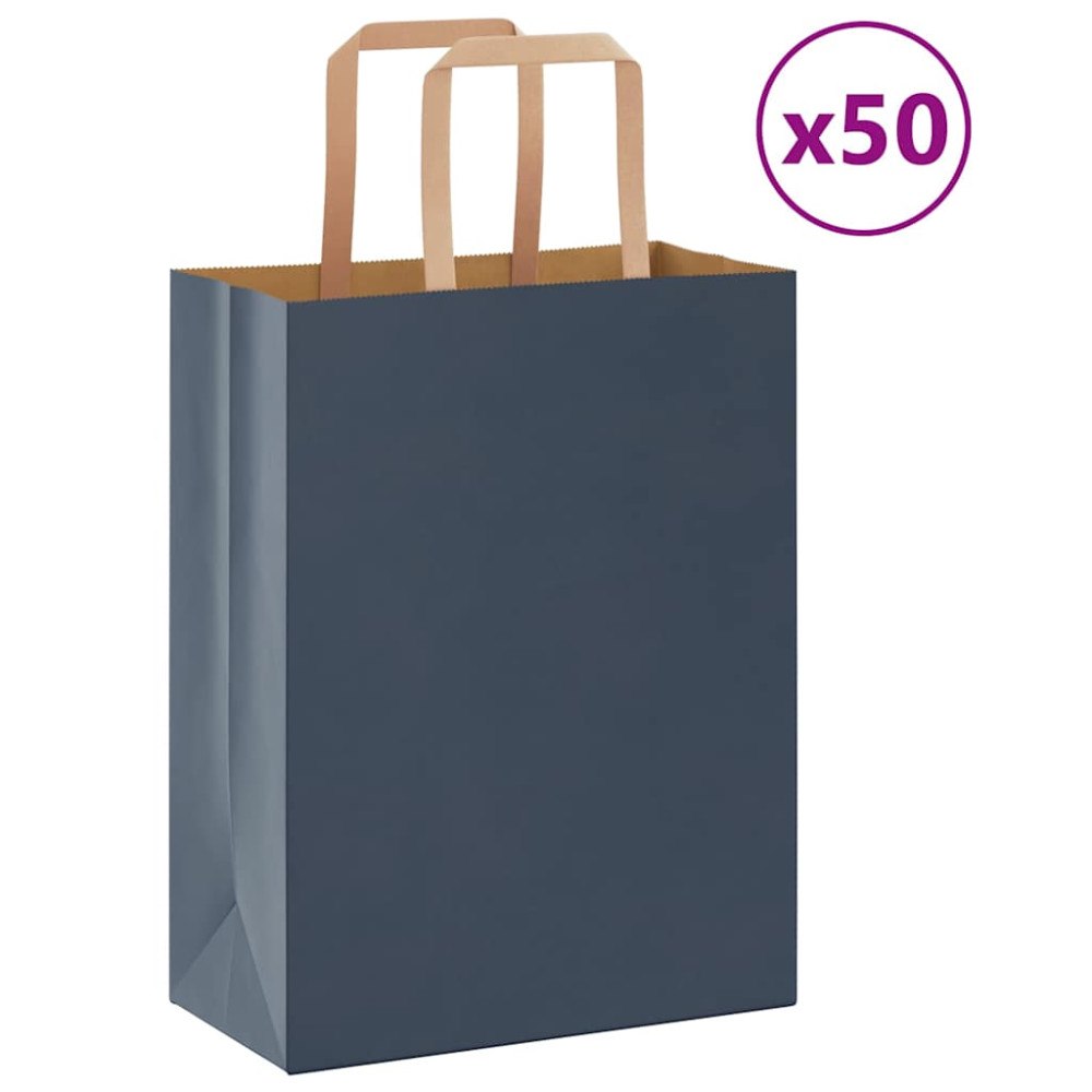 vidaXL Papperspåsar 50 st med handtag blå 21x11x28 cm