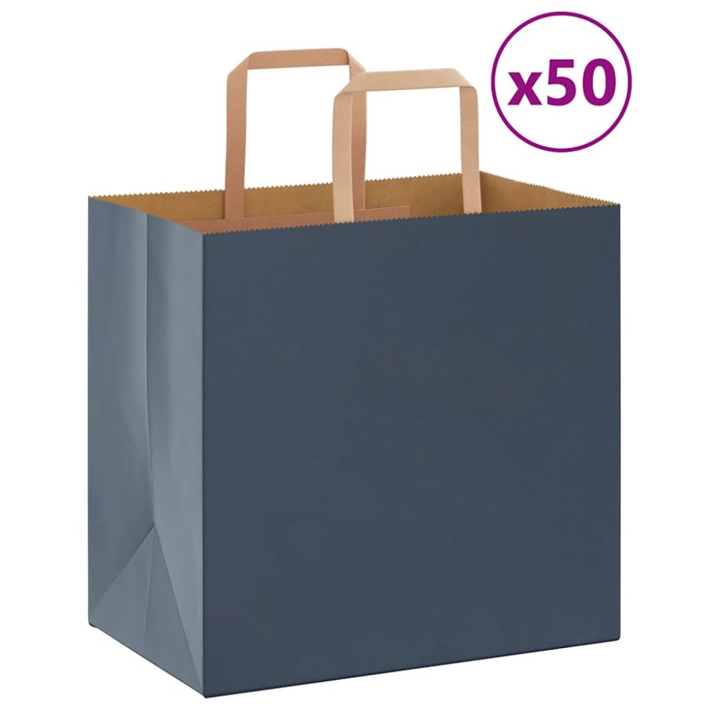 vidaXL Papperspåsar 50 st med handtag blå 26x17x25 cm