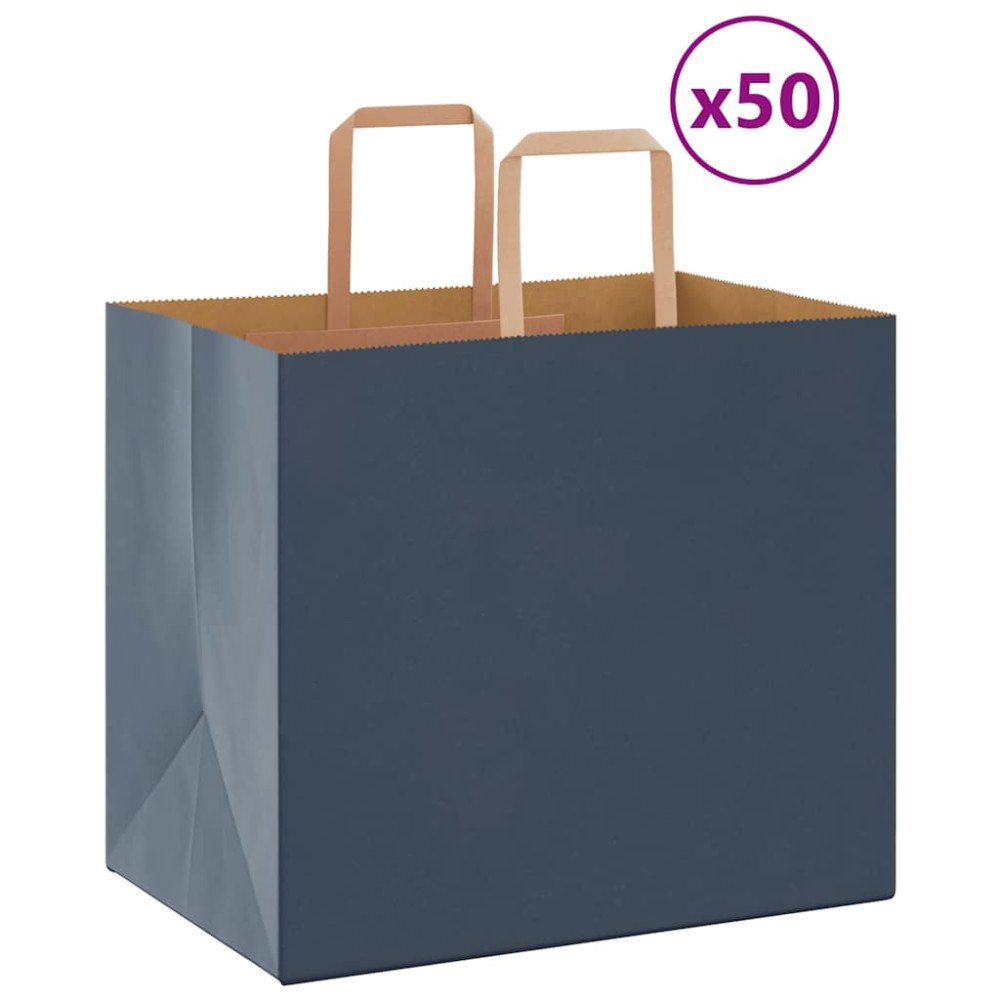 vidaXL Papperspåsar 50 st med handtag blå 32x22x28 cm