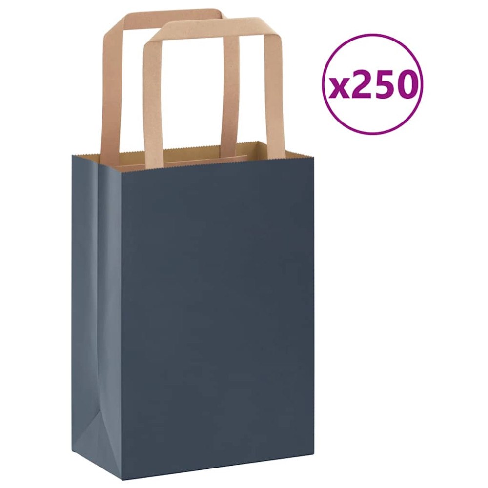 vidaXL Papperspåsar 250 st med handtag blå 15x8x21 cm
