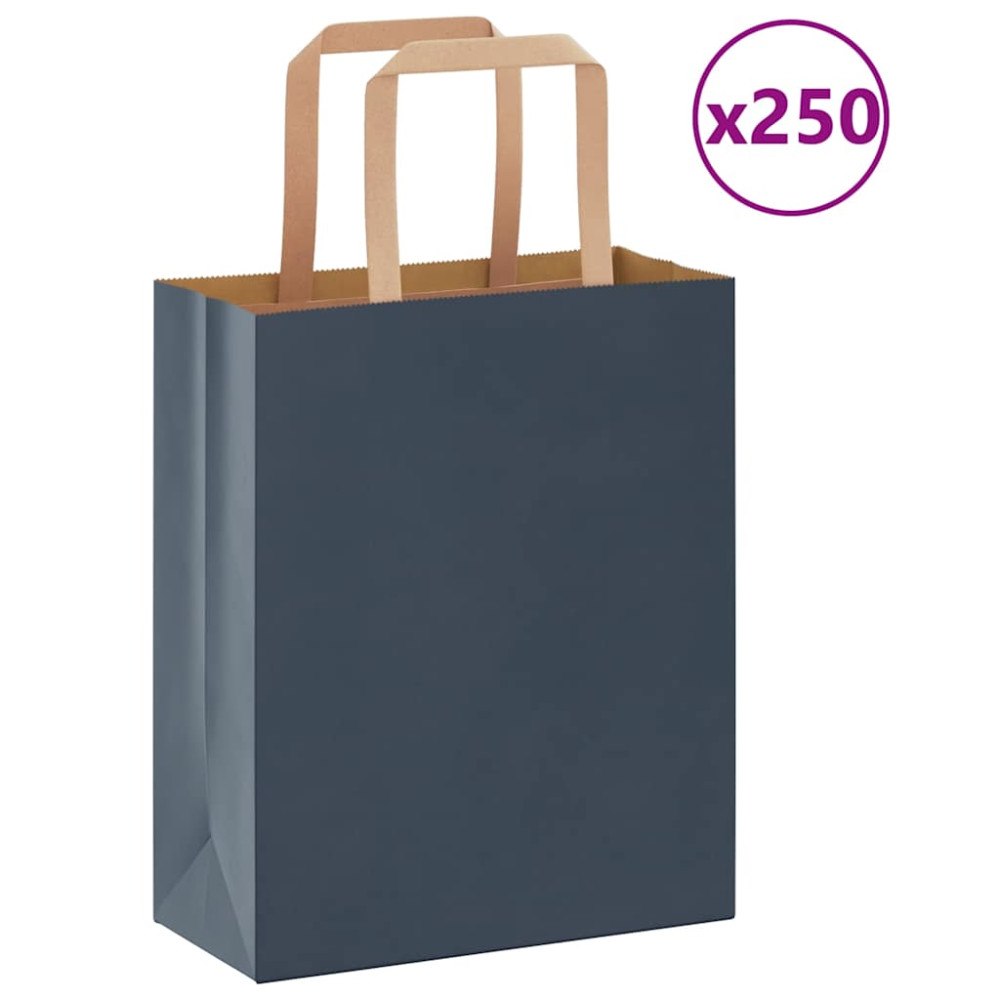 vidaXL Papperspåsar 250 st med handtag blå 18x8x22 cm