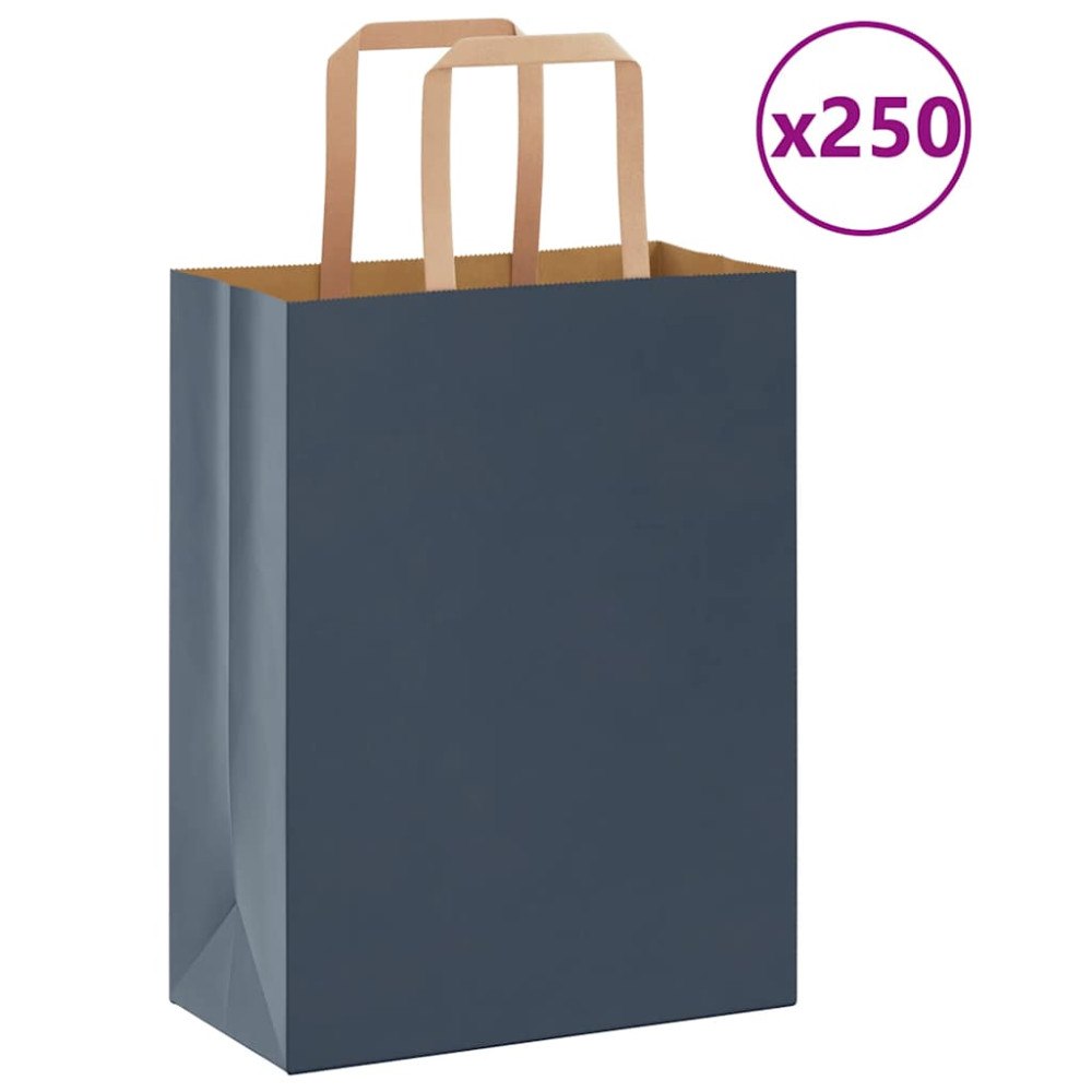 vidaXL Papperspåsar 250 st med handtag blå 21x11x28 cm