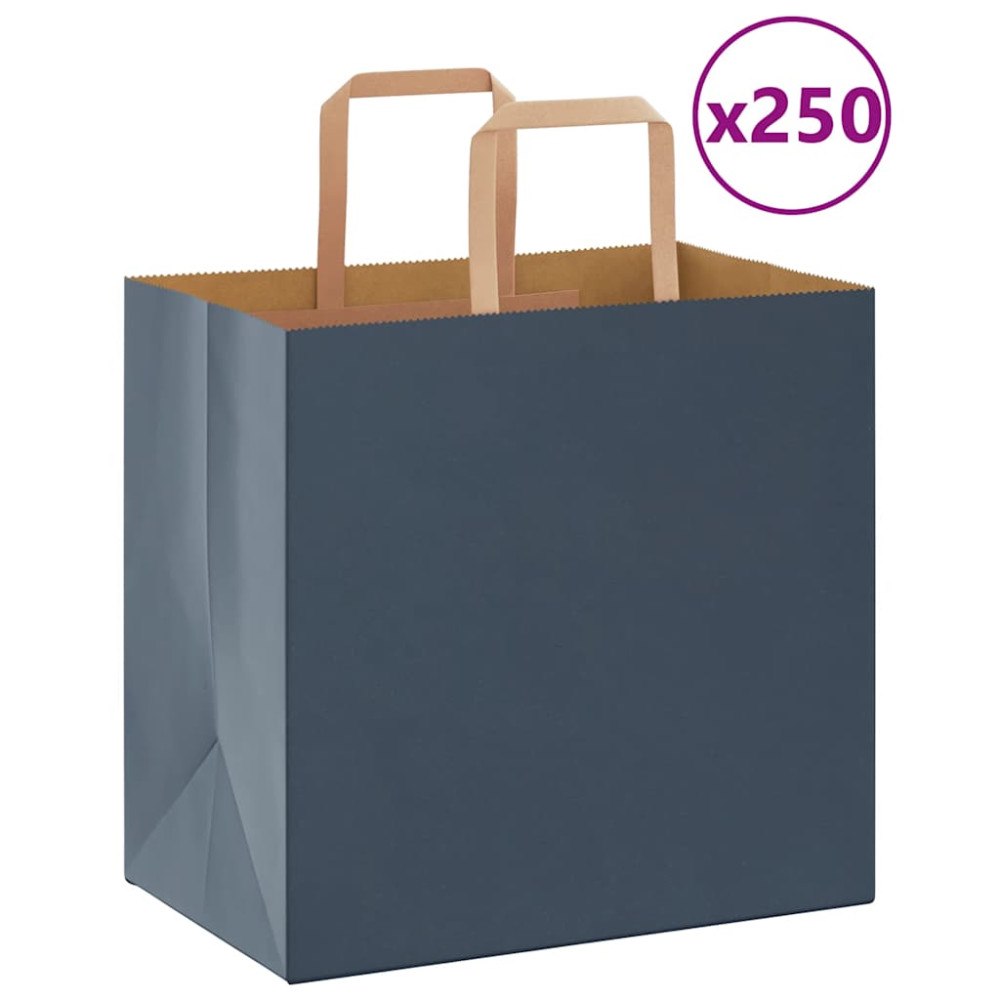 vidaXL Papperspåsar 250 st med handtag blå 26x17x25 cm
