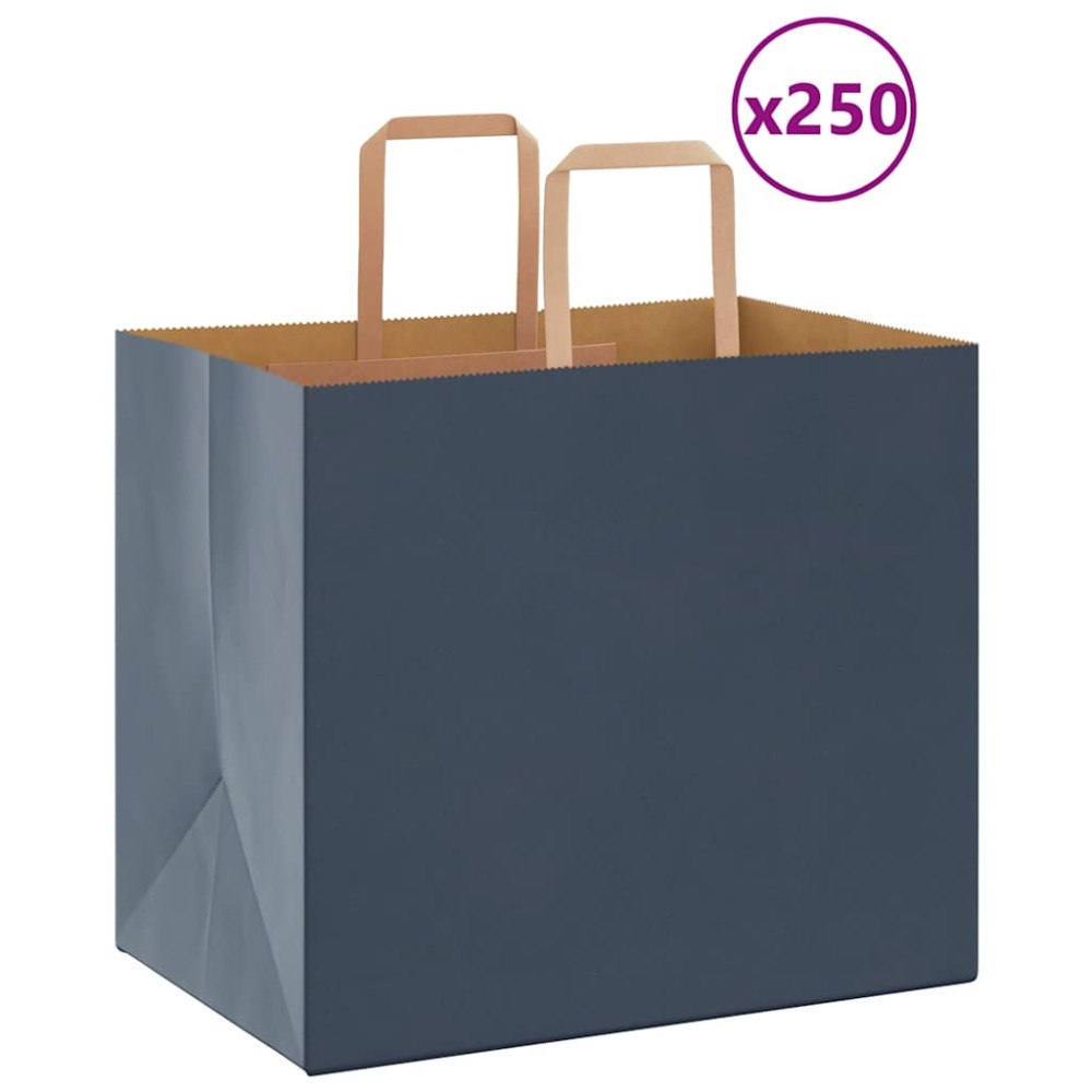 vidaXL Papperspåsar 250 st med handtag blå 32x22x28 cm