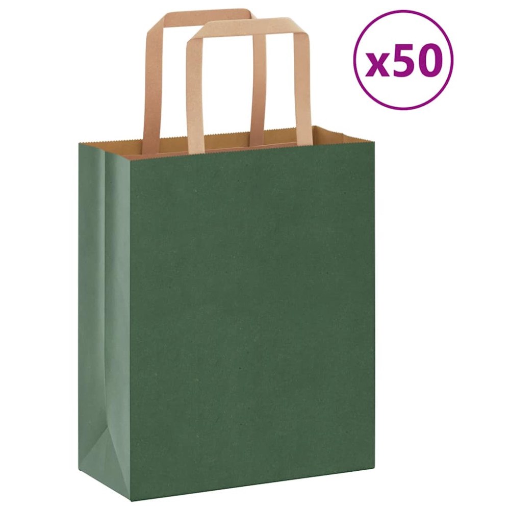 vidaXL Papperspåsar 50 st med handtag grön 18x8x22 cm