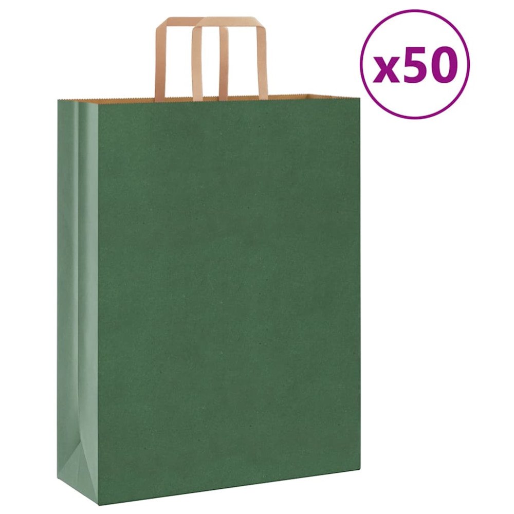 vidaXL Papperspåsar 50 st med handtag grön 32x12x42 cm