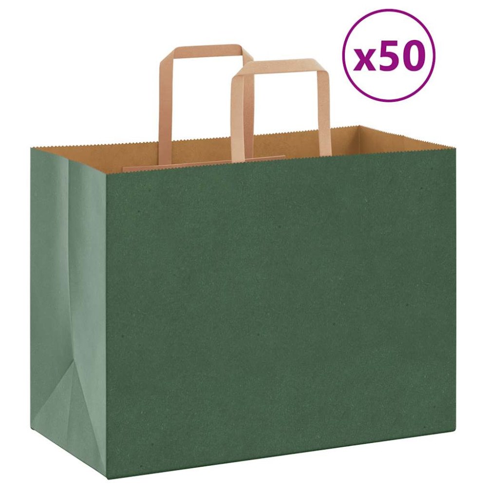 vidaXL Papperspåsar 50 st med handtag grön 32x17x25 cm