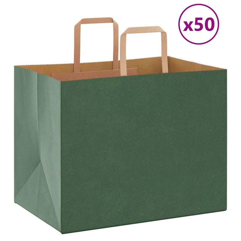 vidaXL Papperspåsar 50 st med handtag grön 32x22x24 cm