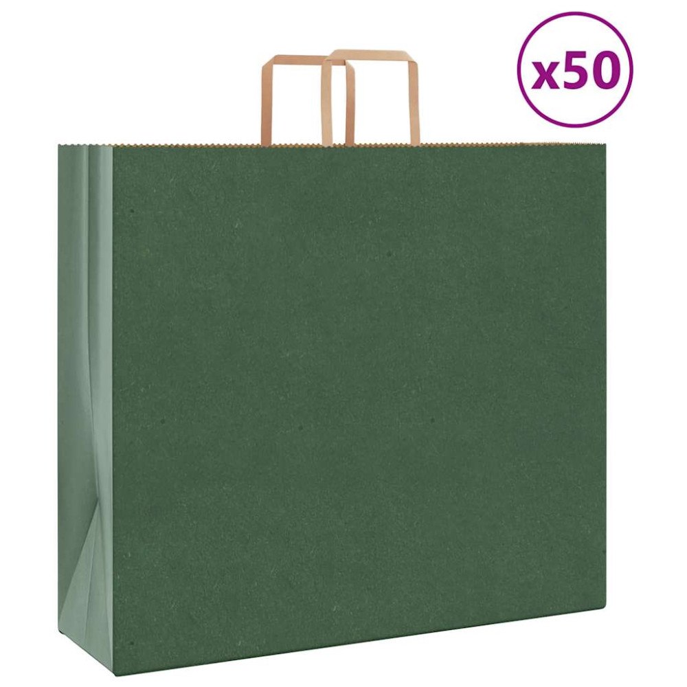 vidaXL Papperspåsar 50 st med handtag grön 54x15x49 cm