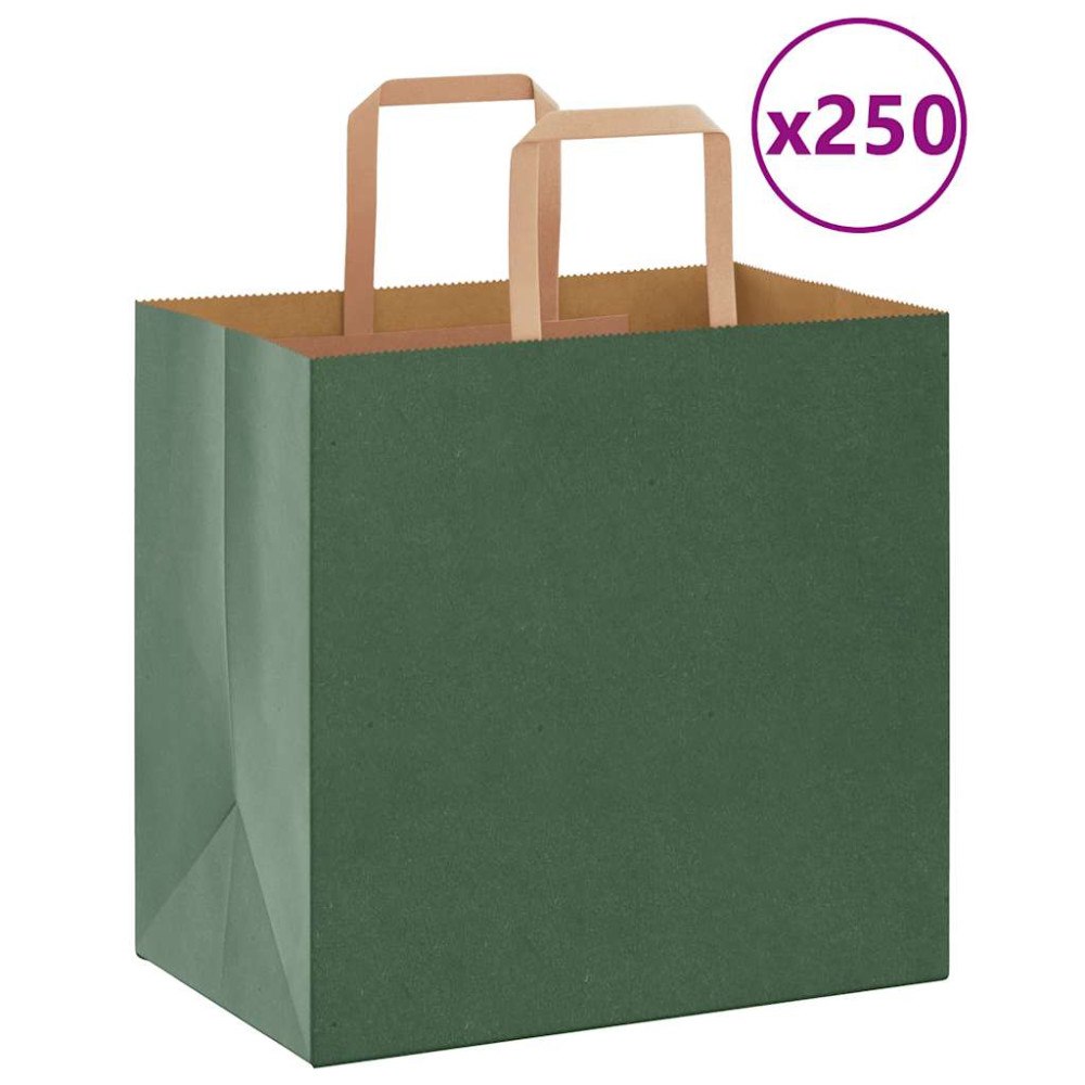 vidaXL Papperspåsar 250 st med handtag grön 26x17x25 cm