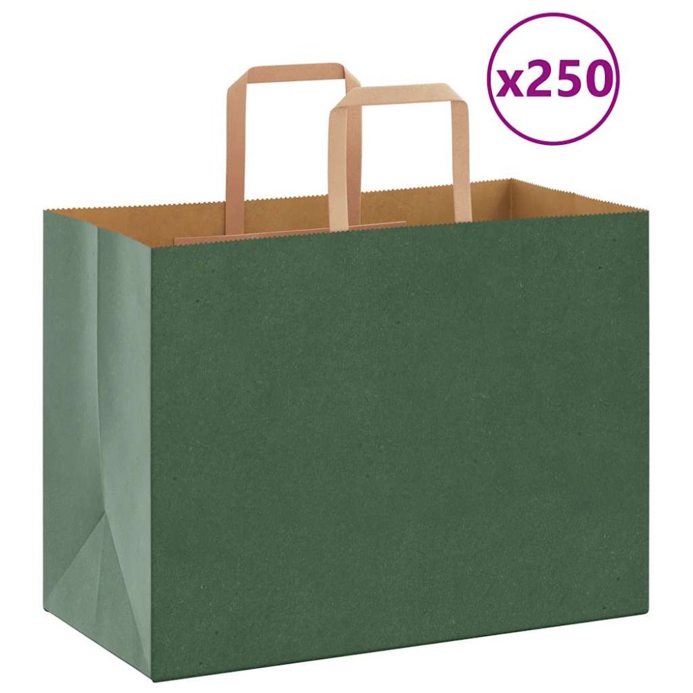 vidaXL Papperspåsar 250 st med handtag grön 32x17x25 cm