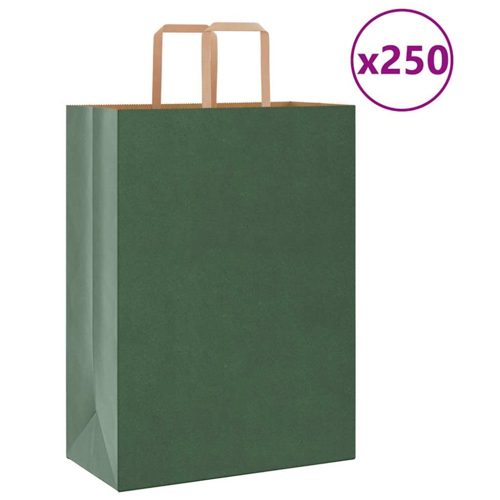 vidaXL Papperspåsar 250 st med handtag grön 32x17x44 cm