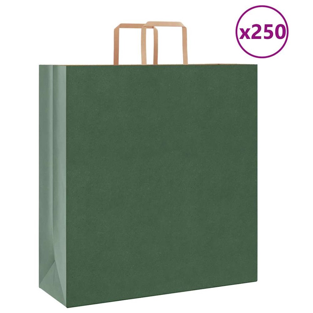 vidaXL Papperspåsar 250 st med handtag grön 45x17x48 cm