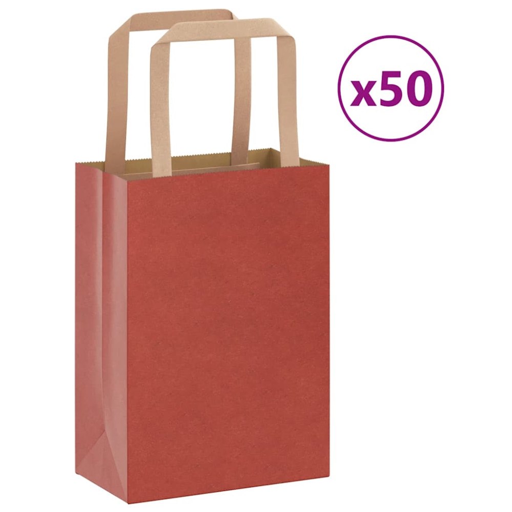 vidaXL Papperspåsar 50 st med handtag röd 15x8x21 cm