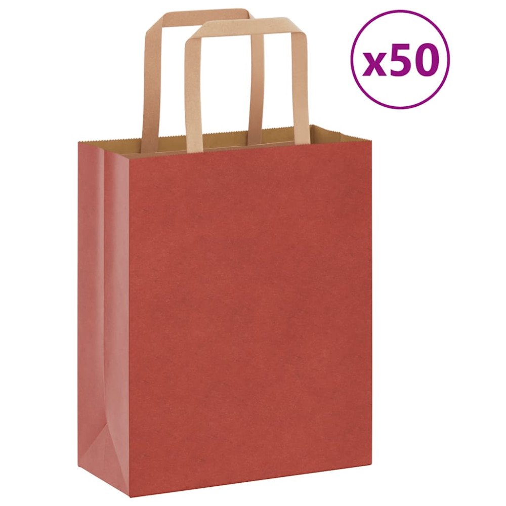 vidaXL Papperspåsar 50 st med handtag röd 18x8x22 cm