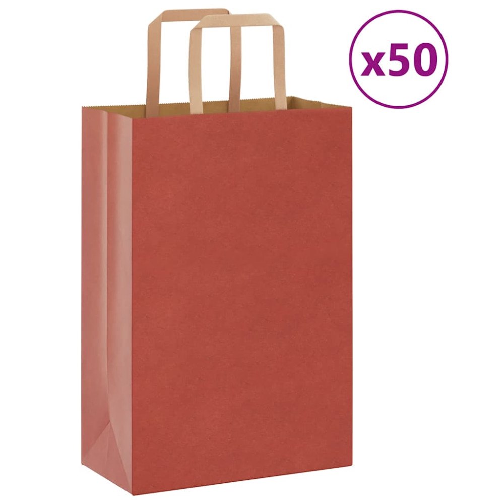 vidaXL Papperspåsar 50 st med handtag röd 21x11x31 cm