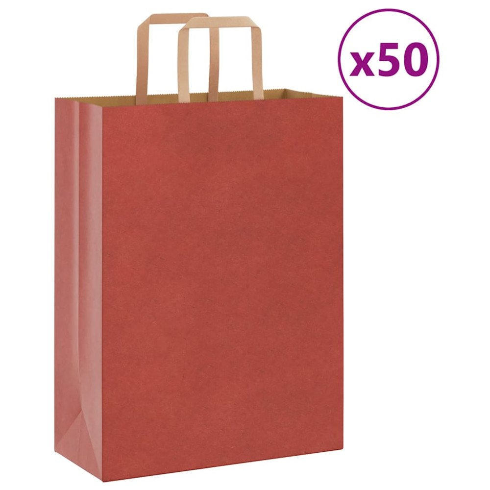 vidaXL Papperspåsar 50 st med handtag röd 26x12x35 cm