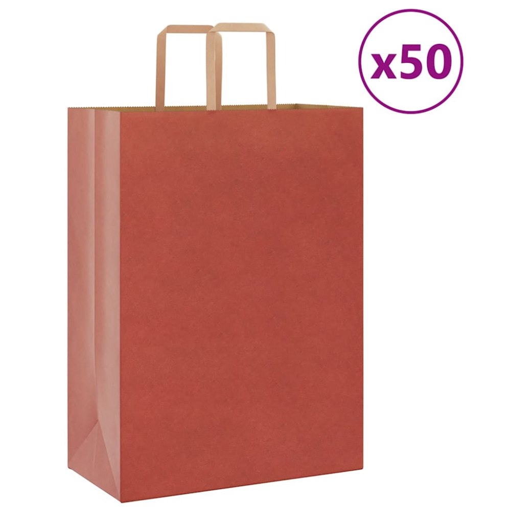 vidaXL Papperspåsar 50 st med handtag röd 32x17x44 cm