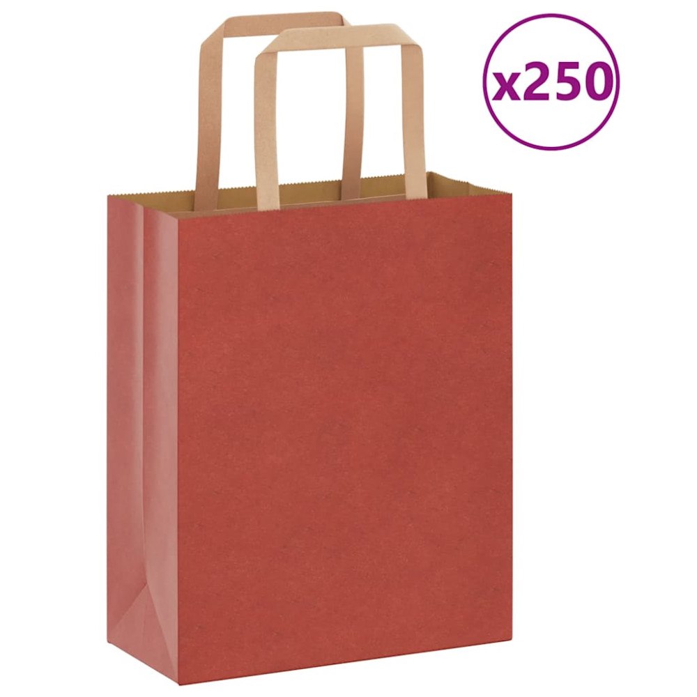vidaXL Papperspåsar 250 st med handtag röd 18x8x22 cm