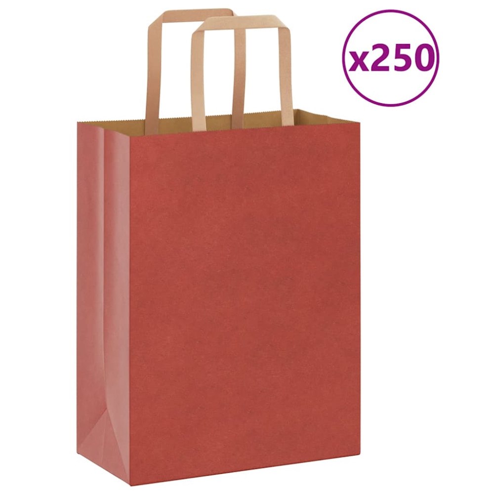 vidaXL Papperspåsar 250 st med handtag röd 21x11x28 cm